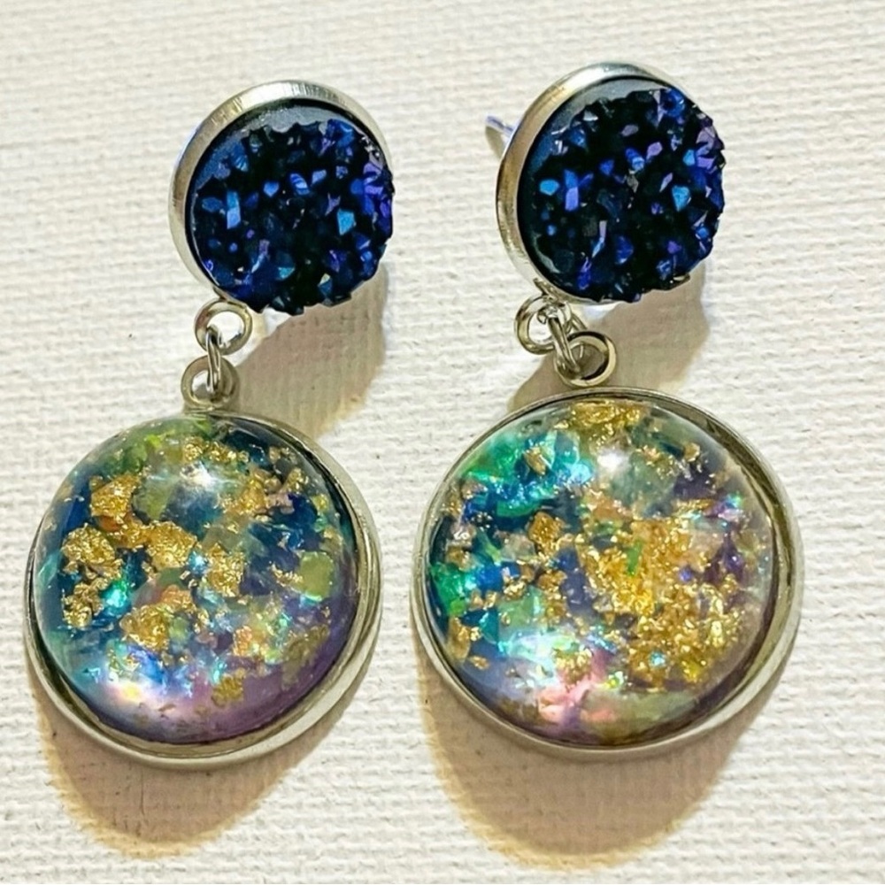 Multicolored Opalescent Druzy Dangle Earrings